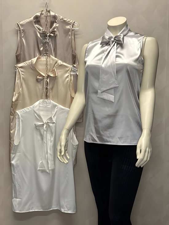 Satijnen blouse met strik - Gold