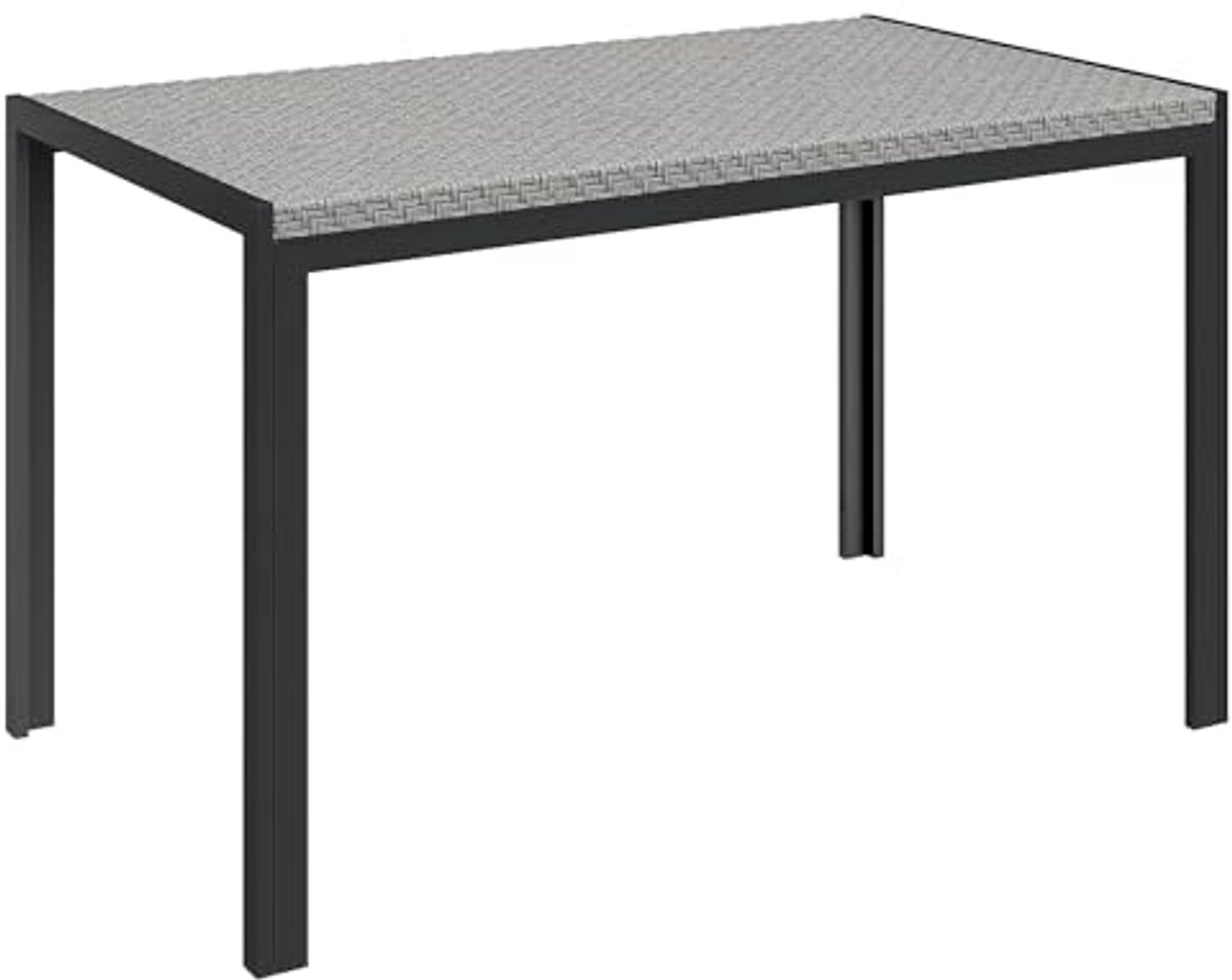 Rechthoekige tuintafel voor 4 personen van metaal met polyrotan blad - 120 x 70 x 72 cm
