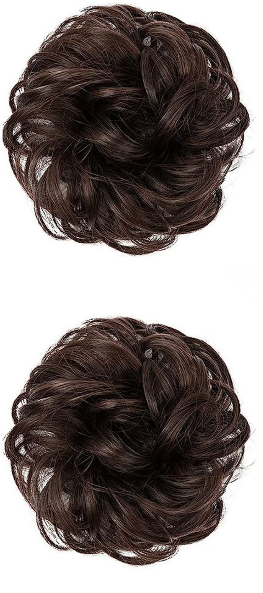 JeiibrZui Haarknot Extension - Rommelige Knot - Gemaakt Van 35g Japanse Hittebestendige Vezels Verstelbare Elastische Band Voor Natuurlijke Look En Extra Volume - 2 Stuk - Feest/Dagelijks Gebruik Zwart