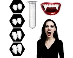 Set van 4 paar vampiertanden - 4 maten - Halloween cosplay vampiertanden - Inclusief 5 g tandjeskauwgom - Geweldig voor cosplay op feestjes - Halloween - Demon - Heks