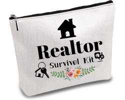 Real Estate Agent Makeup Bag - Realtor Survival Bag - Polycotton Cosmetic Multifunction Makeup Bag met Zipper - Travel Work Pen Case - Canvas Pouch Bags voor Real Estate Agency Supplies en Gifts 25.5