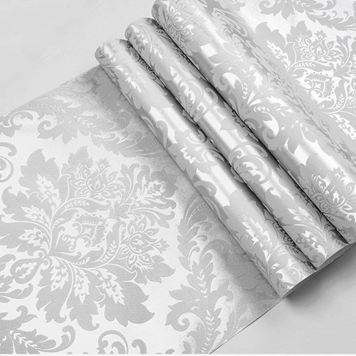 Non-woven Wallpaper Waterproof 3D Luxury Art Design - Europese Wallpaper voor Woonkamer - Keuken - Eetkamer - TV Achtergrond 10 x 0.53 m (Zilver)