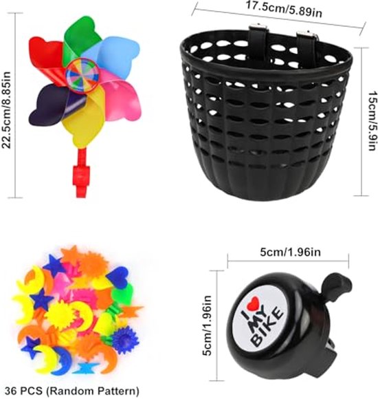 Foto: Fietsmandset voor kinderen met decoratieaccessoires