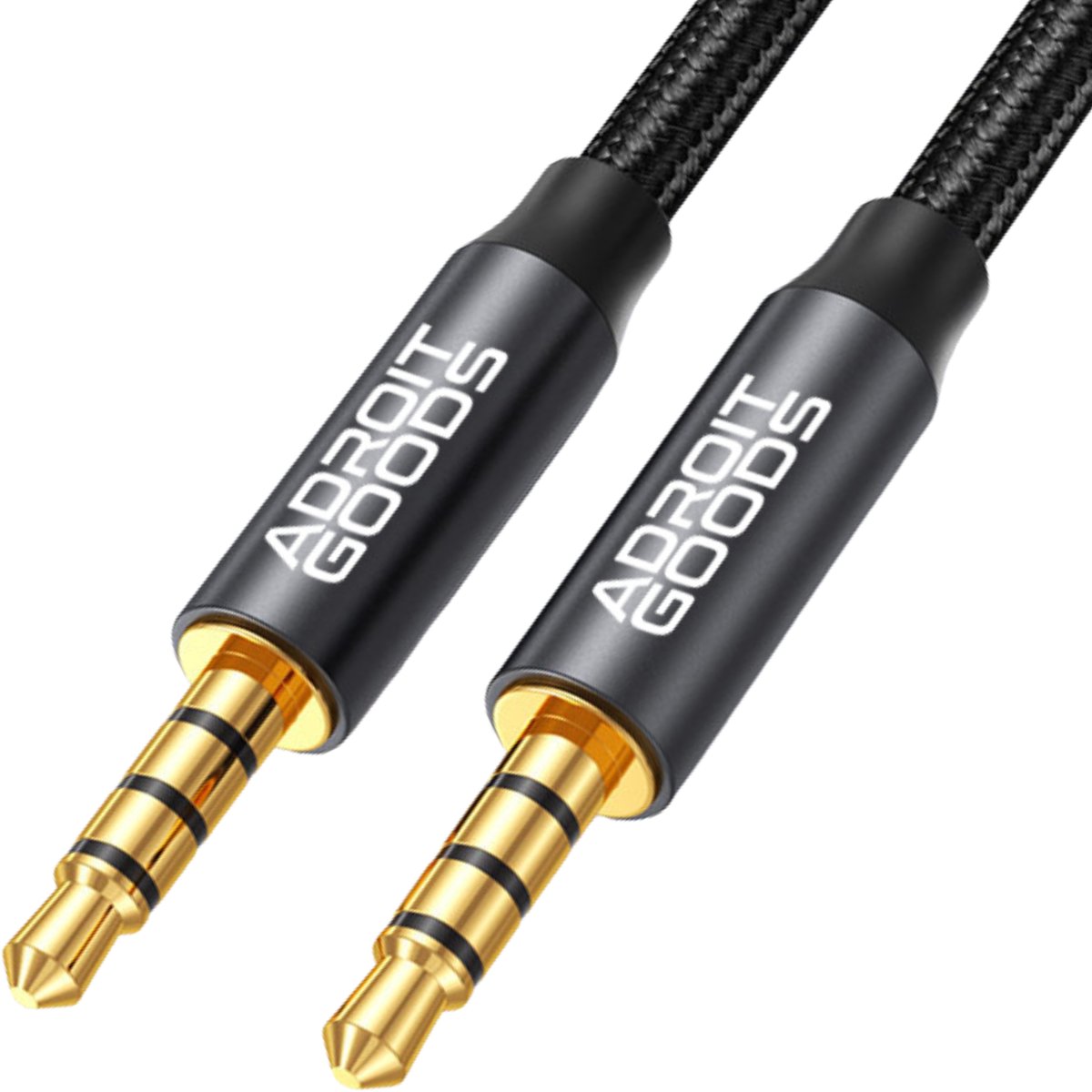 AdroitGoods 3.5mm TRRS audiokabel (male–male) – 4-polig – verguld – 2m - Zwart