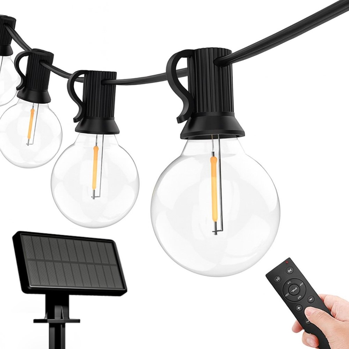 Iplux® Venice - Solar Lichtsnoer - 30 LED lampen - 10 meter - Afstandsbediening - Hoge kwaliteit - Draadloos - IP65 Waterproof - Krachtig Zonnepaneel