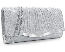 Zilveren Avondtas met Pailletten - Verstelbare Afneembare Ketting - Handtas voor Galafeesten en Bruiloften