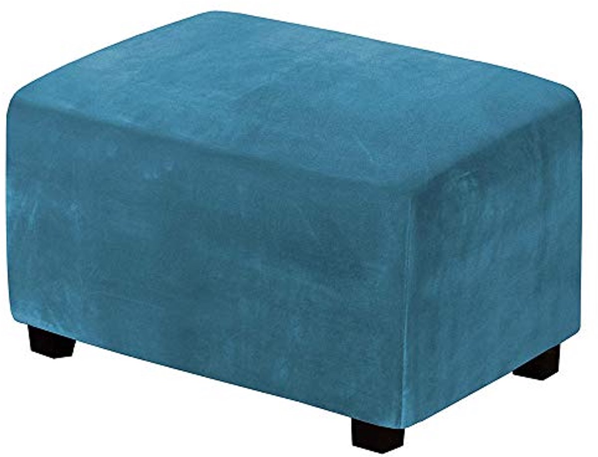Elastische Fluwelen Zitzakhoes voor Voetenbank - Pauwenblauw