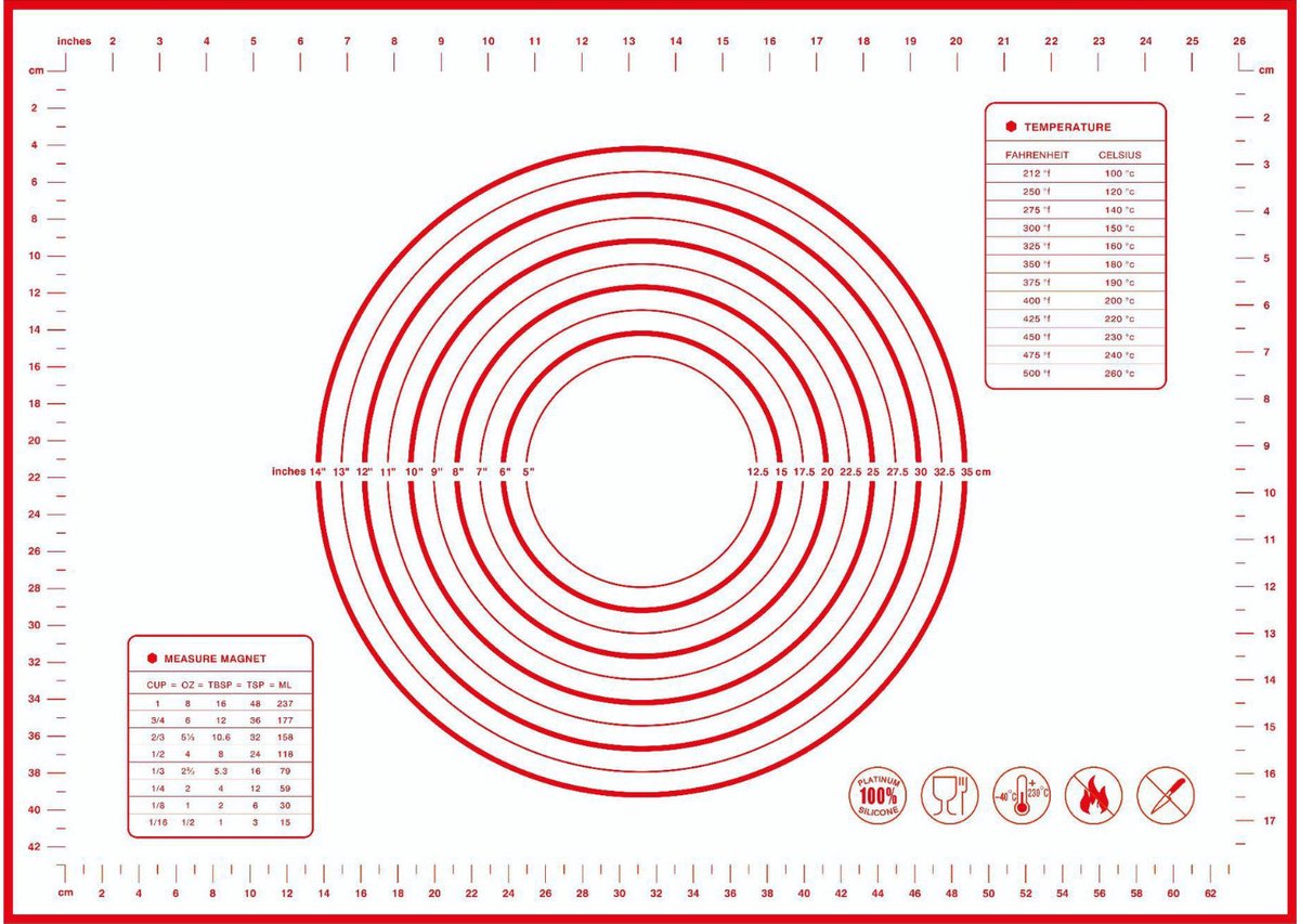 QTTVBTNA - 1 stuk Siliconen Bakmat - Anti-Aanbak Onderlegger - voor Bakken en Koken, Deegrolmat - Keukengerei voor Koekjes, Pizza en Brood - 70x50 cm - rood