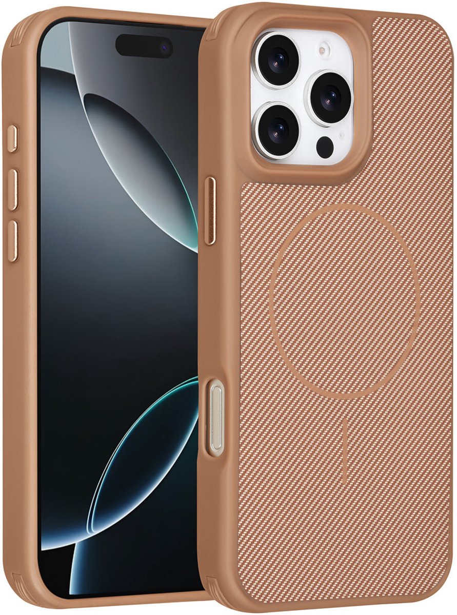 TUNIQ Back cover voor iPhone 16 Pro Max - MagSafe - Carbon Fiber - Antishock - Goud