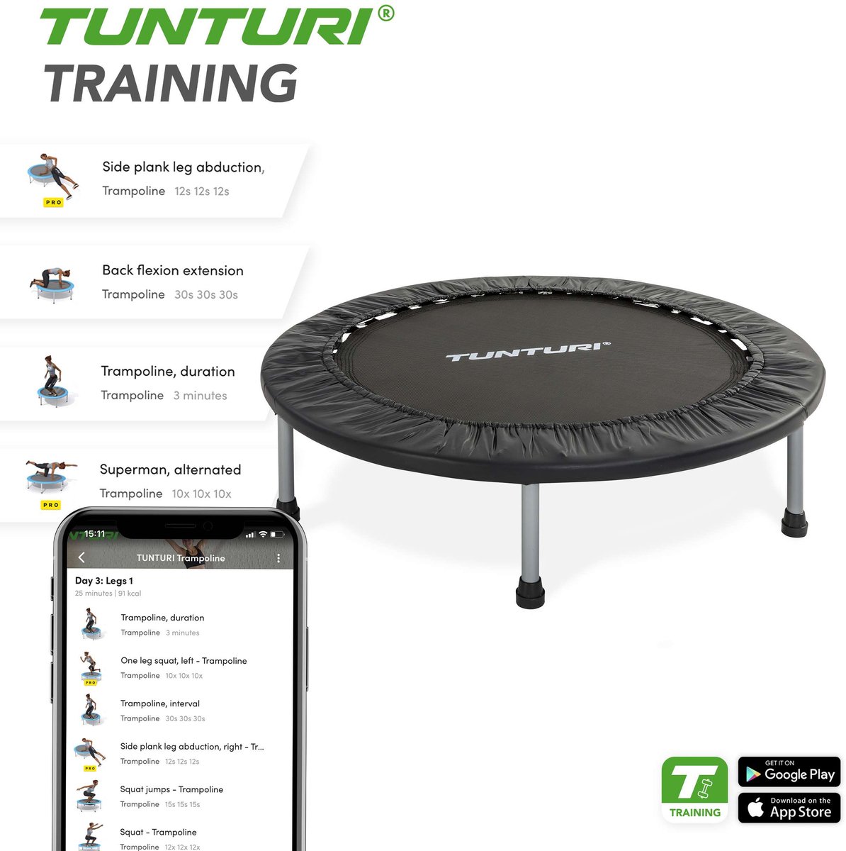 Tunturi Funhop Fitness Trampoline - 95cm springoppervlak - Incl. gratis fitnessapp — afbeelding 3