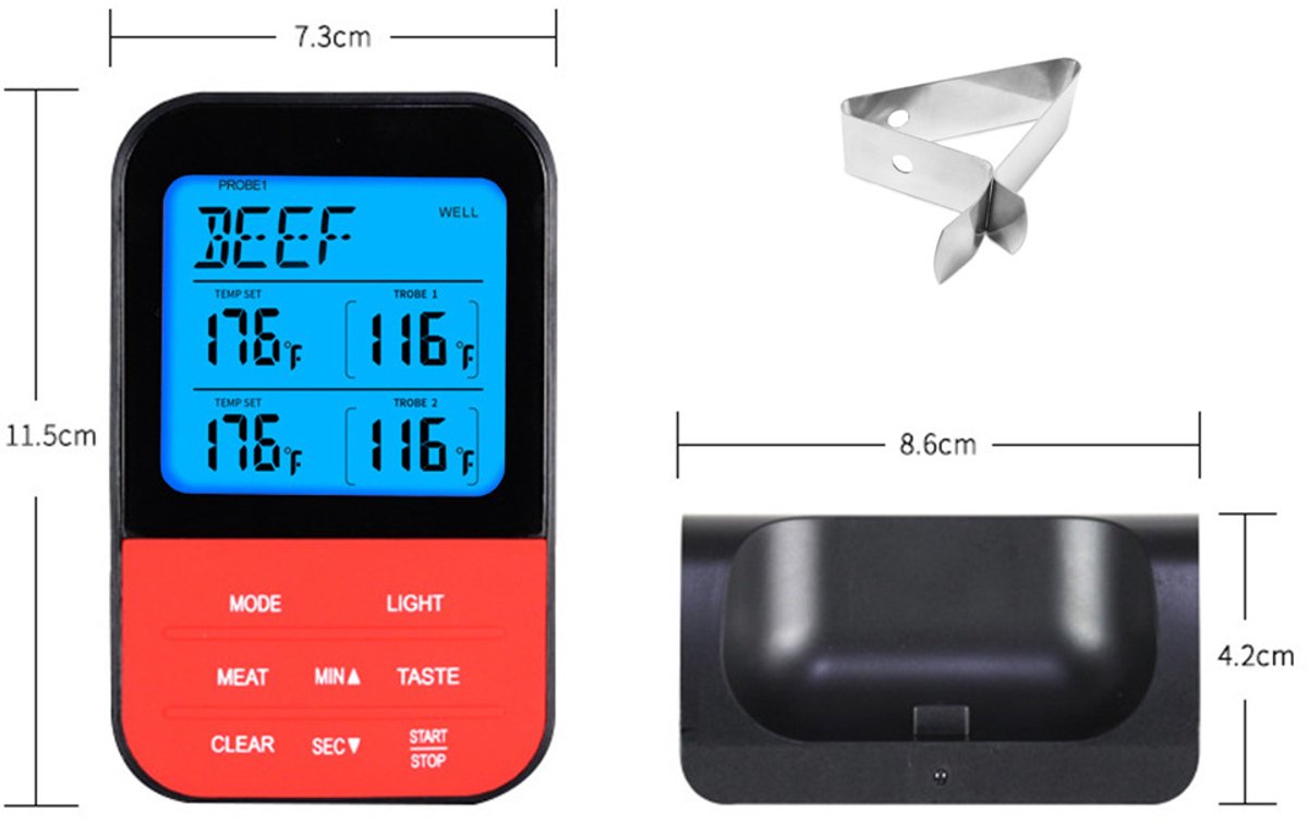 Thermometer - Grillthermometer - Draadloze vleesthermometer - Digitale bakthermometer - Magnetische thermometer met timer - LCD-scherm - Dubbele sonde - Kernthermometer - Steakoven - Tuingrill - Camping - Grillaccessoires — cadeau in Kookcadeaus - foto 3