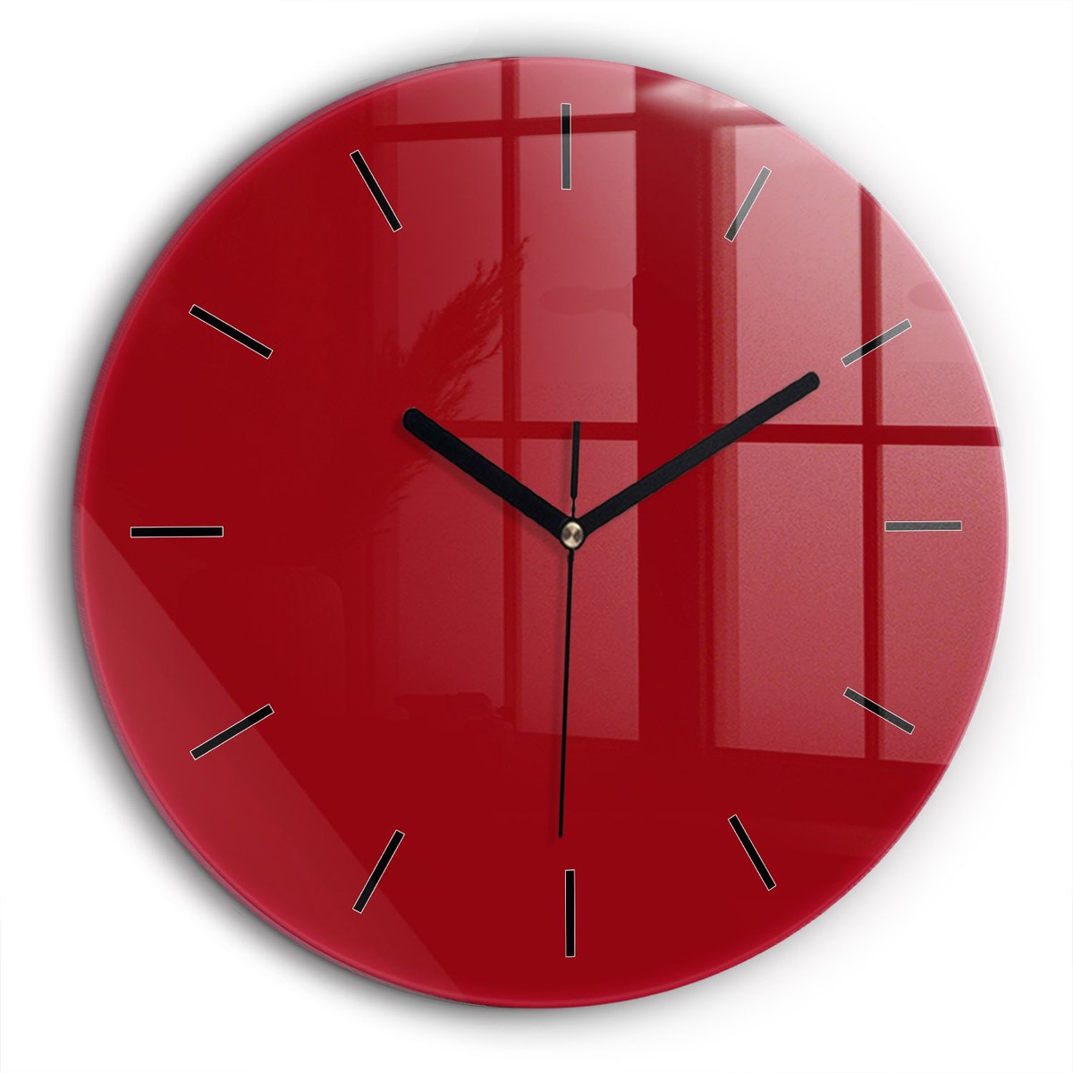 Wallfluent Wandklok - Rood Ronde Glazen Klok - 60 cm x 60 cm - Rood Wandklok - Zwarte Handen - Wandklok Zonder Cijfers - Wandklok Glas Woonkamer - Ronde Glazen Wandklok - Industrieel Wandklok - Ronde Glas Klok