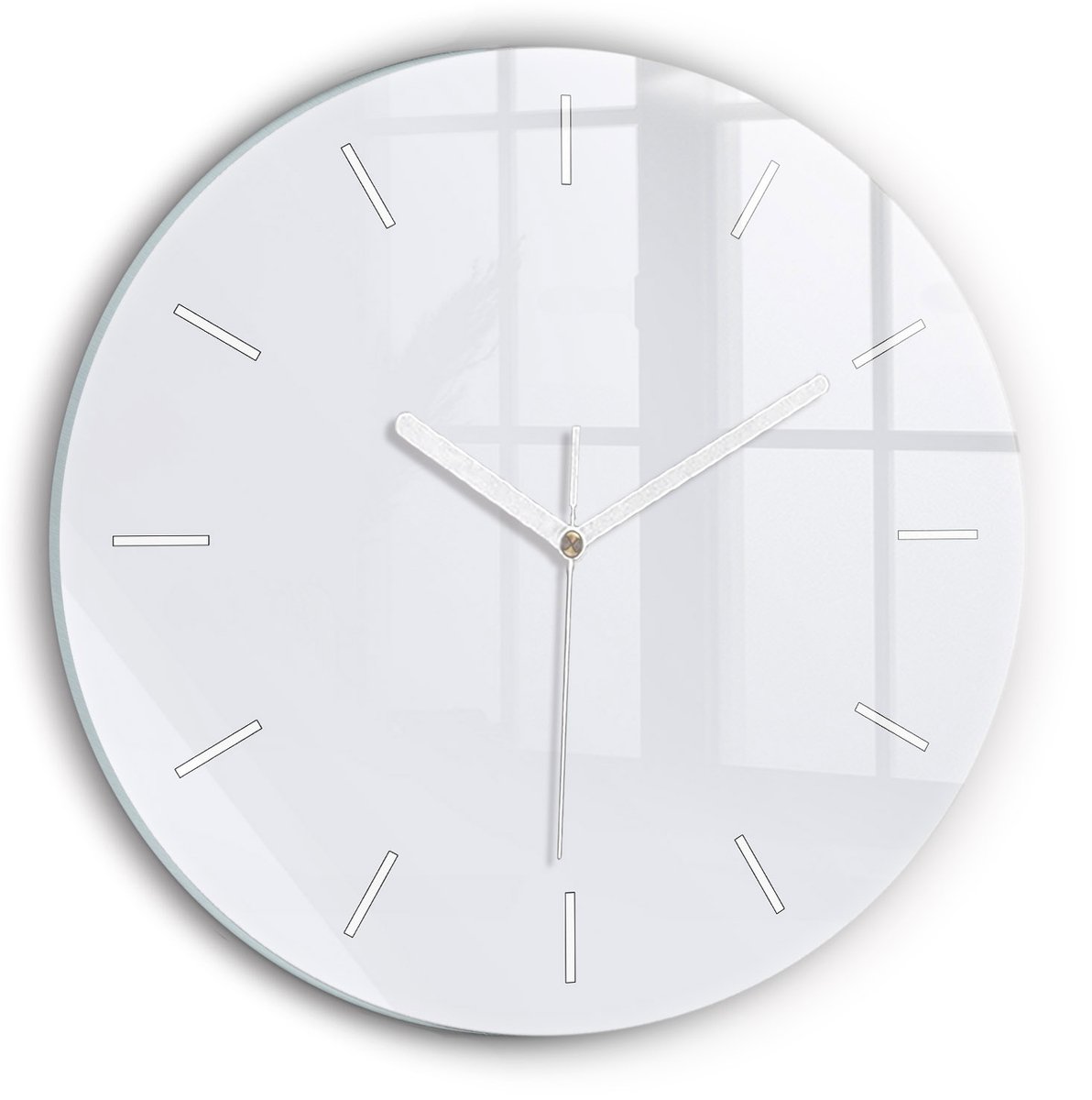 Wallfluent Wandklok - Wit Ronde Glazen Wandklok - 30 cm x 30 cm - Wit Wandklok - Witte Handen - Wandklok Zonder Cijfers - Kinder Wandklok Glas - Ronde Glas Klok - Scandinavisch Wandklok - Ronde Glazen Klok