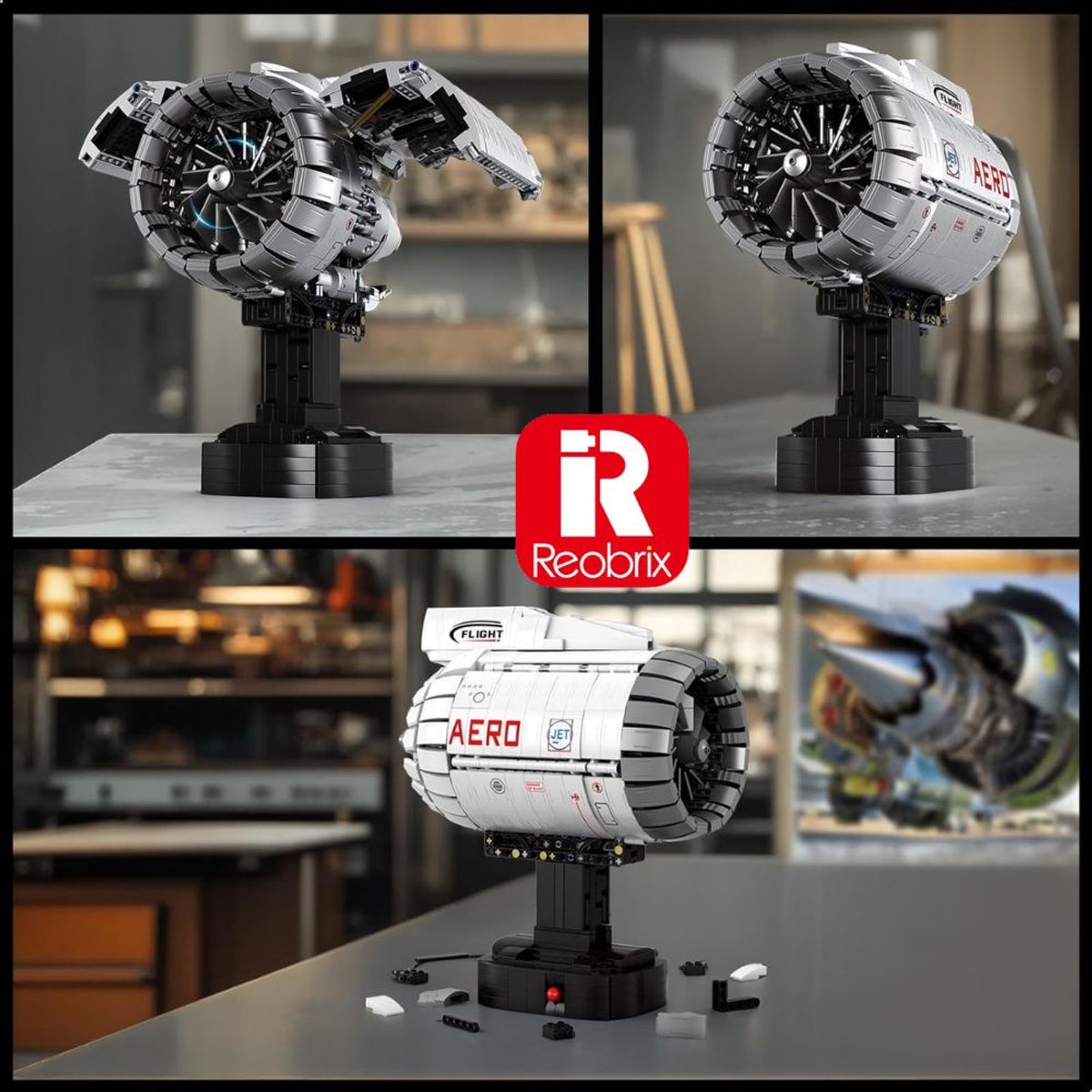 Reobrix - 33019 Vliegtuig Motor bouwset | Classic contructie modelbouw | Technische educatief speelgoed voor volwassenen | DIY creator motorisch decoratie geschikt voor Lego | Bouwdoos met 1813 bouwstenen — afbeelding 9