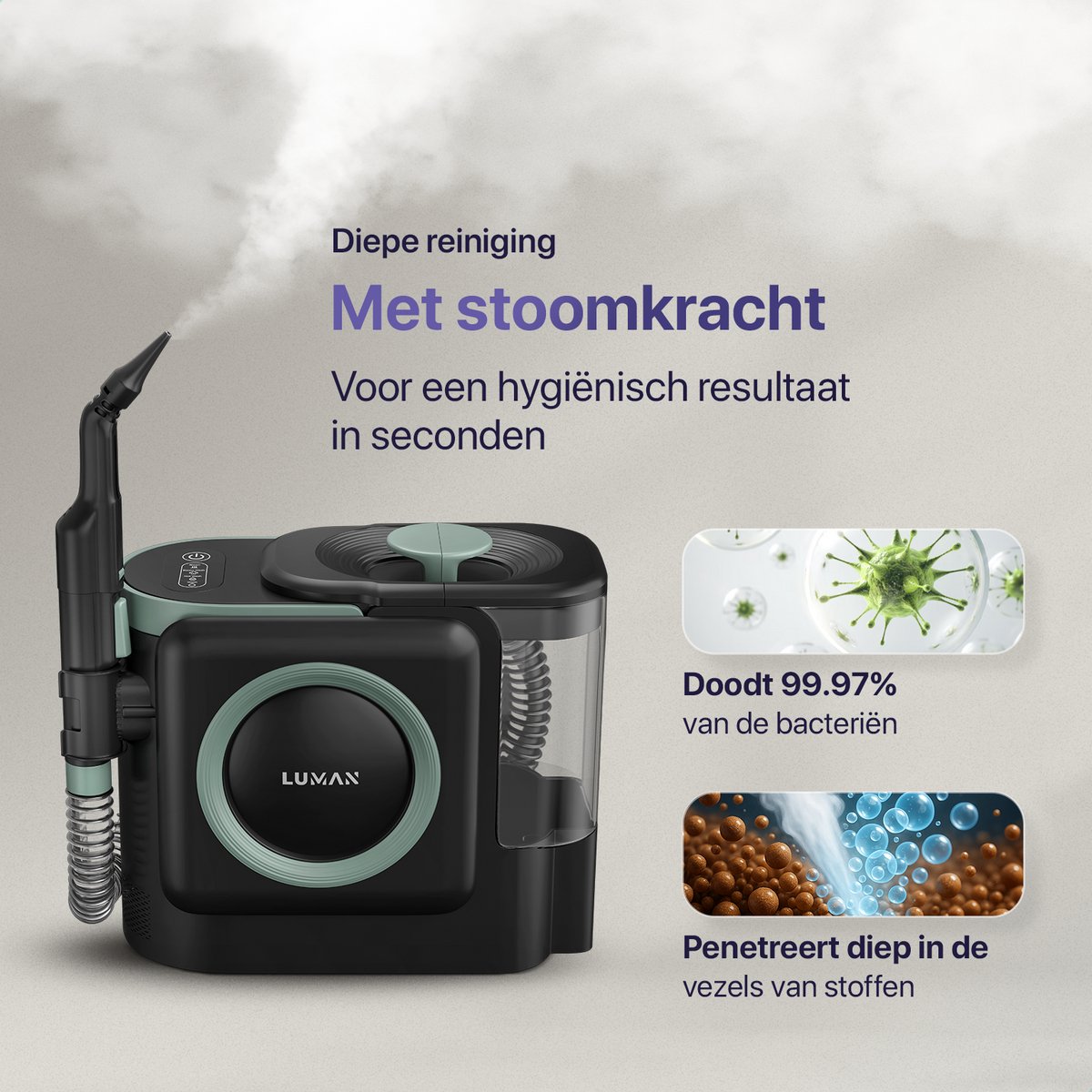 LUMAN 10 in 1 Tapijtreiniger PRO 1800W - 100°C Stoomfunctie en Zelfreinigend - Vlekkenreiniger - Stoomreiniger - Zetelreiniger - Reiniger voor bank, vloer, auto en tapijt - 7 Meter Snoer thumbnail 6