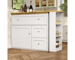 Uitschuifbare bar met opbergruimte (138-204×39×105 cm), keukenkast, sideboard met snackplank, telescopische bar, sta-tafel bistrotafel hoge tafel keukeneiland