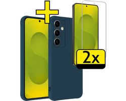 Hoesje Geschikt voor Samsung S25 FE Hoesje Siliconen Case Met 2x Screenprotector - Hoes Geschikt voor Samsung Galaxy S25 FE Hoes Siliconen - Donkerblauw