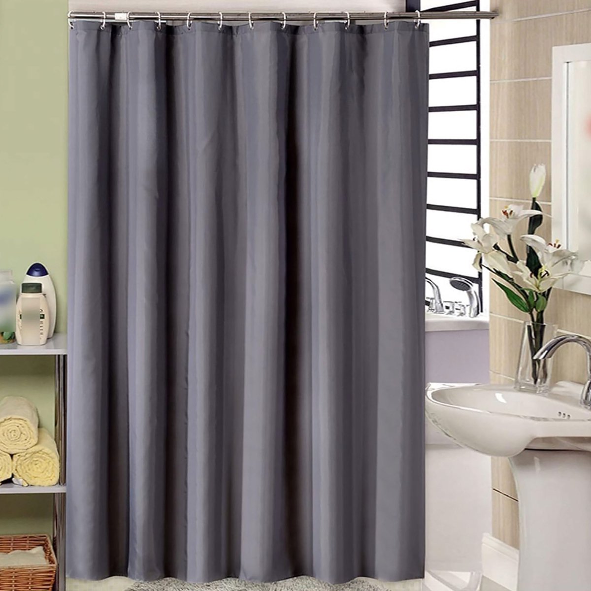 Douchegordijn 120 x 200 cm Badgordijn EVA Waterdicht Anti Schimmel Badkamergordijn met 8 Douchegordijn Haken Wasbaar Shower Curtain voor Badkamer Badkuip - Antraciet