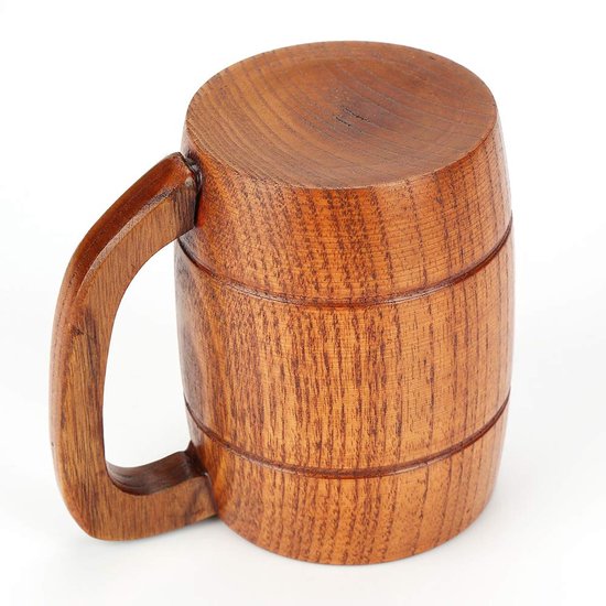 JeiibrZui 1x Chope à bière en bois, gobelet écologique avec manche en bois massif et sceau en cire d'abeille, chope à bière artisanale durable de 450 ml pour hommes