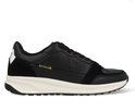 Zwarte leren sneaker met suède details, gele voering en 'PME' op de hiel.