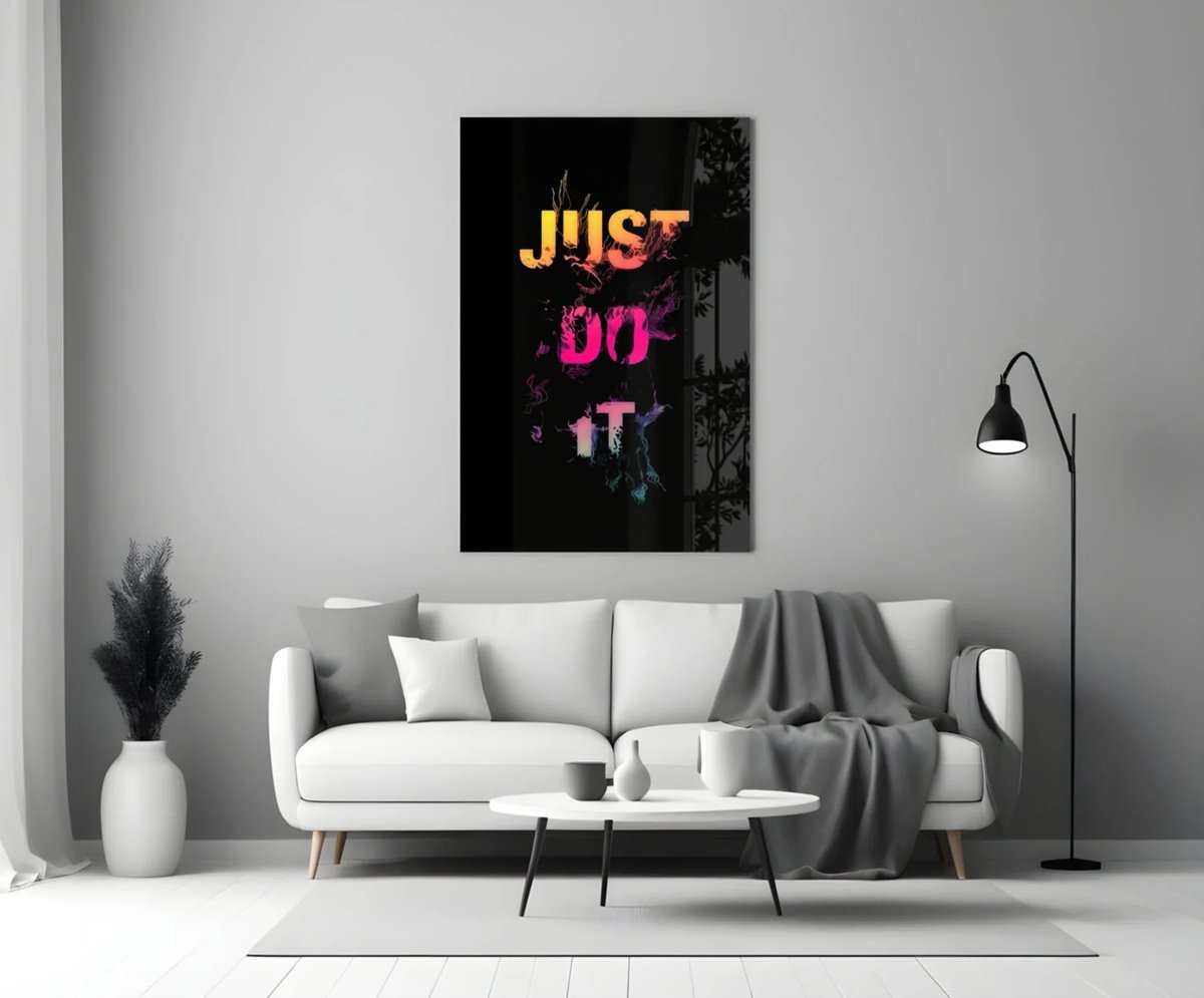 Glasschilderij - Motivatie Quote - Kleurrijke Tekst Wanddecoratie - 90x60 cm