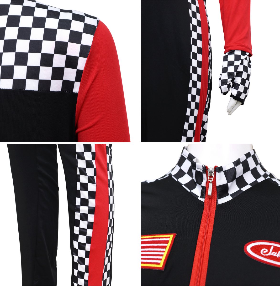 Joya Party® Verkleedpak Formule Sexy Pitspoes Vrouw Volwassenen | Racing Verkleed Pak | Circuit Race Jumpsuit met Handschoenen & Startvlag | Stretch Carnaval Halloween Racepak Outfit | — afbeelding 2