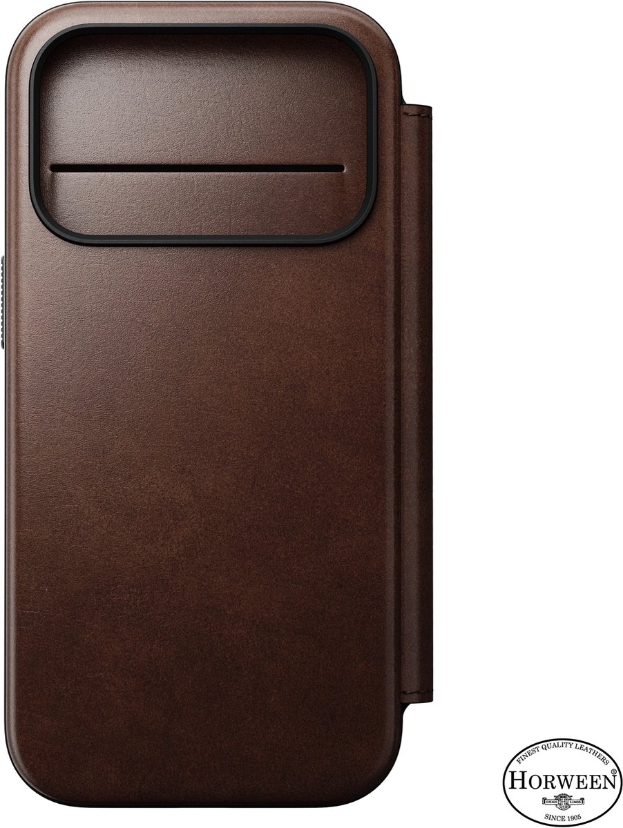 Nomad Horween Lederen Folio iPhone 17 Pro – Gerecyclede Aluminium Knoppen – Camera Bedieningsknop – Hoogwaardig Horween Leer - Bruin