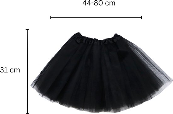 Zwarte tule tutu, lengte 31 cm, taille 44-80 cm.
