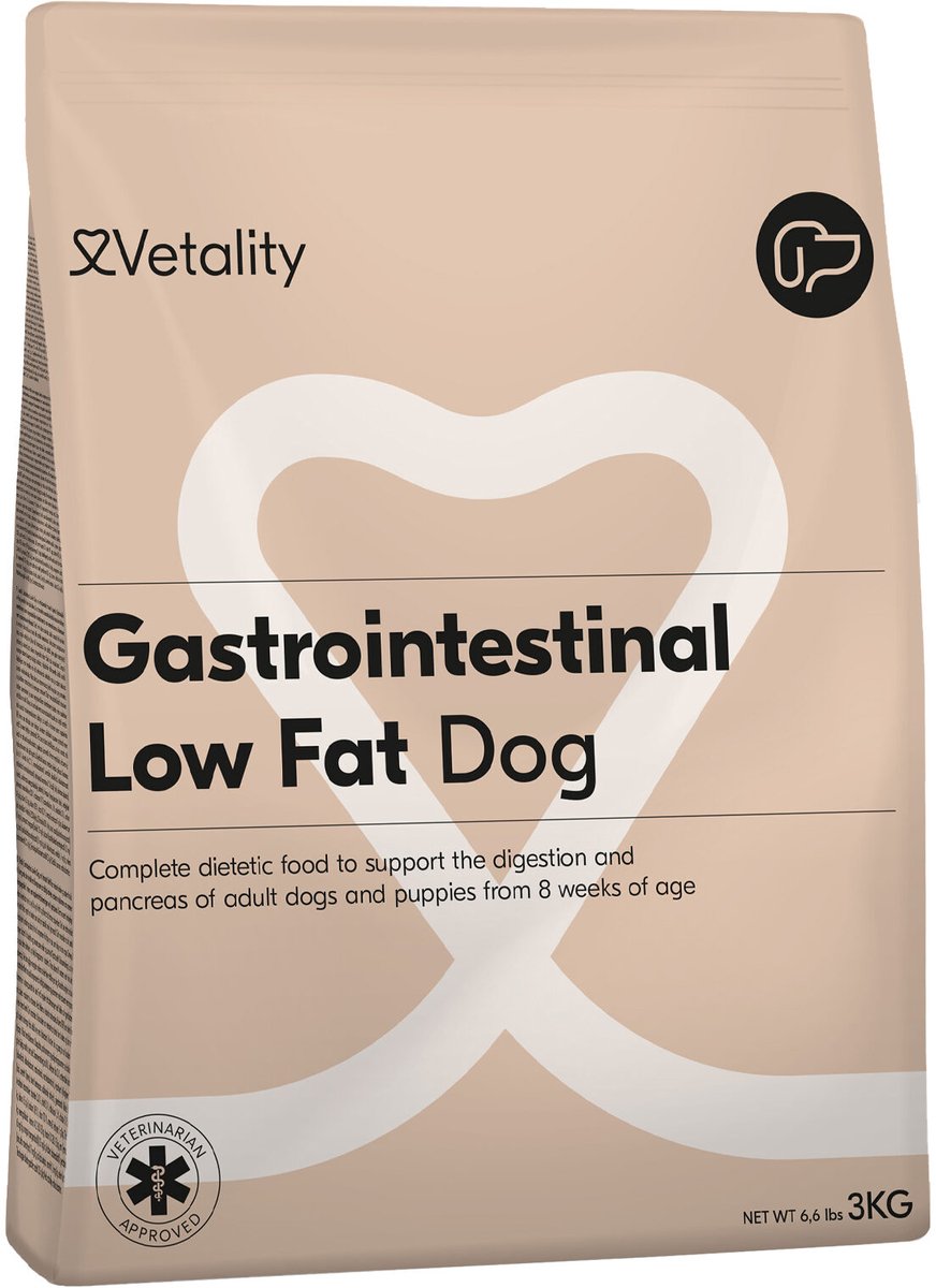 Vetality Hondenvoer Gastrointestinal Low Fat - 3 kg - Hondenbrokken - Dieetvoeding Hond - Licht Verteerbaar - Laag in Vet - Omega3