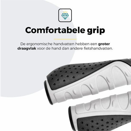 Detail van de geribbelde, comfortabele grip van de ergonomische fietshandvatten.