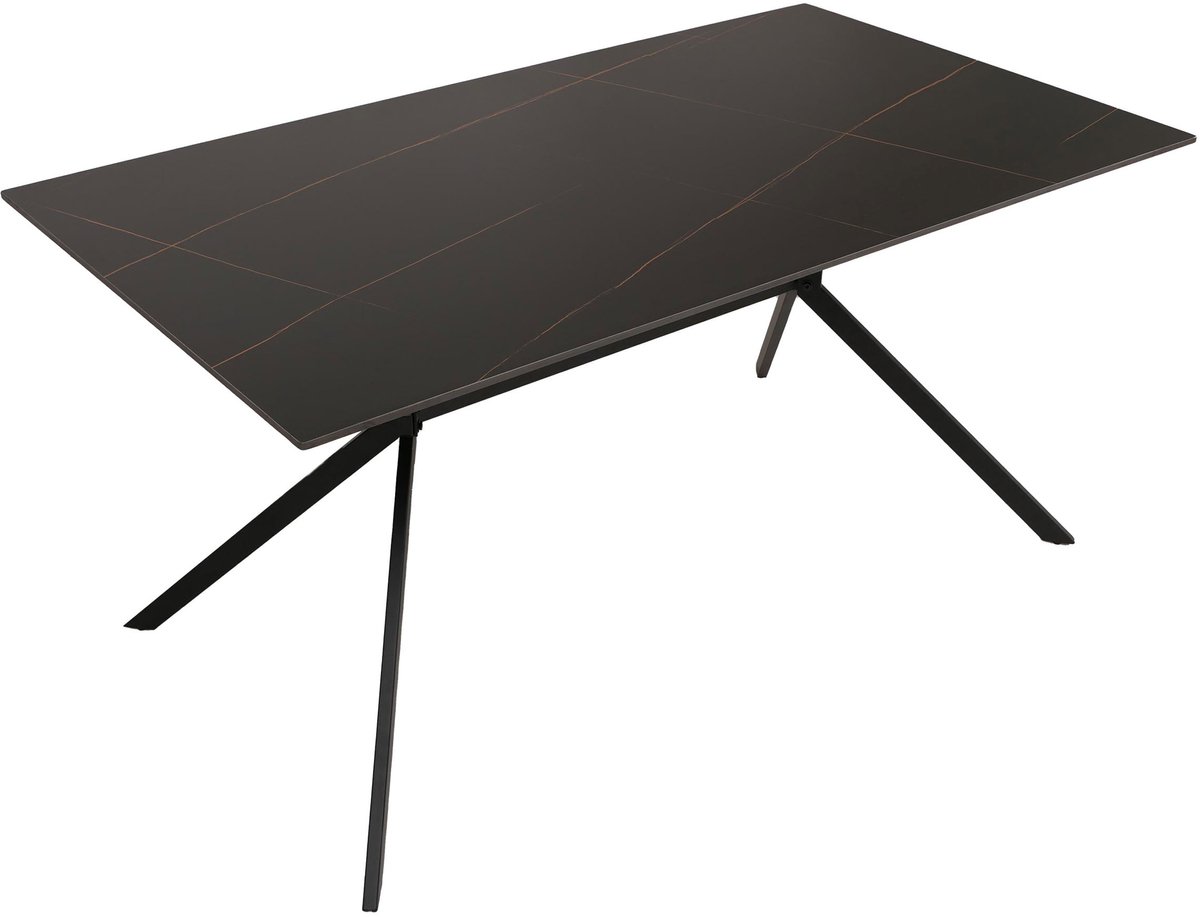 MCW Eettafel MCW-O58, eettafel van gesinterd metaal, marmerlook 160 cm ~ zwart-goud