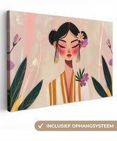 Tableau sur toile 120x80 cm - Décoration murale Femme - Fleurs - Pastel - Décoration murale salon - Décoration chambre à coucher - Accessoires de chambre - Tableaux sur toile