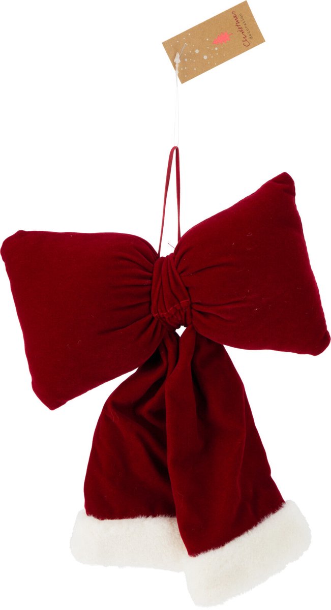 Home & Styling Kerstdecoratie/Kersthanger Velvet Strikken - Set van 4 stuks - 20x22cm - Rood