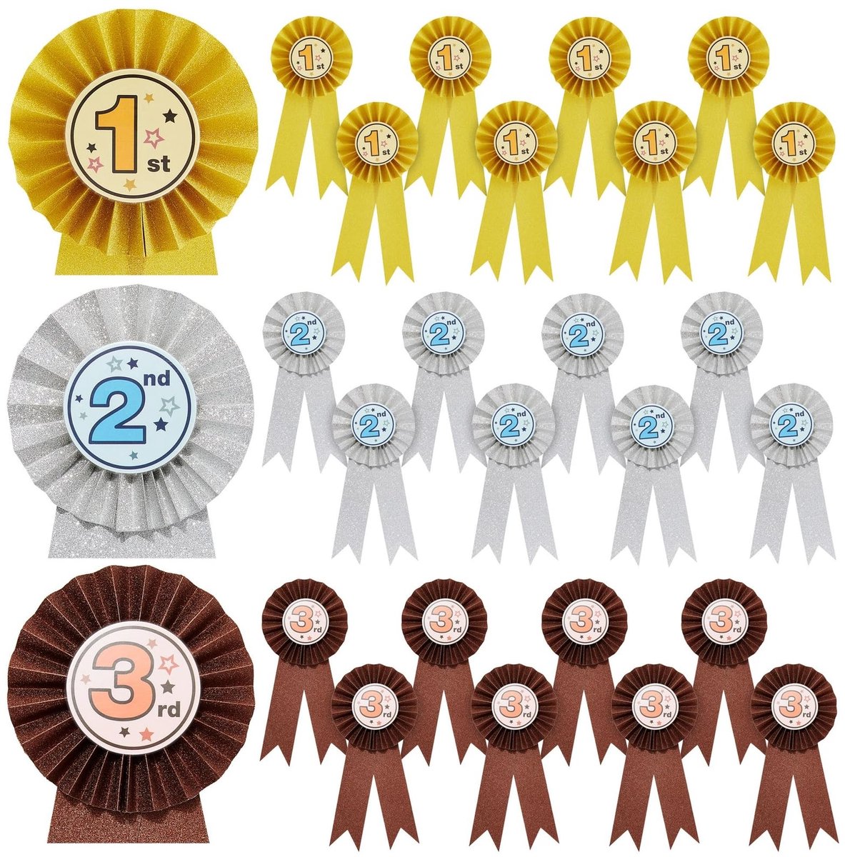 24-Pack Award Linten - 1e, 2e en 3e Plaats - Goud, Zilver en Brons - Voor Sportevenementen en Talentenjachten