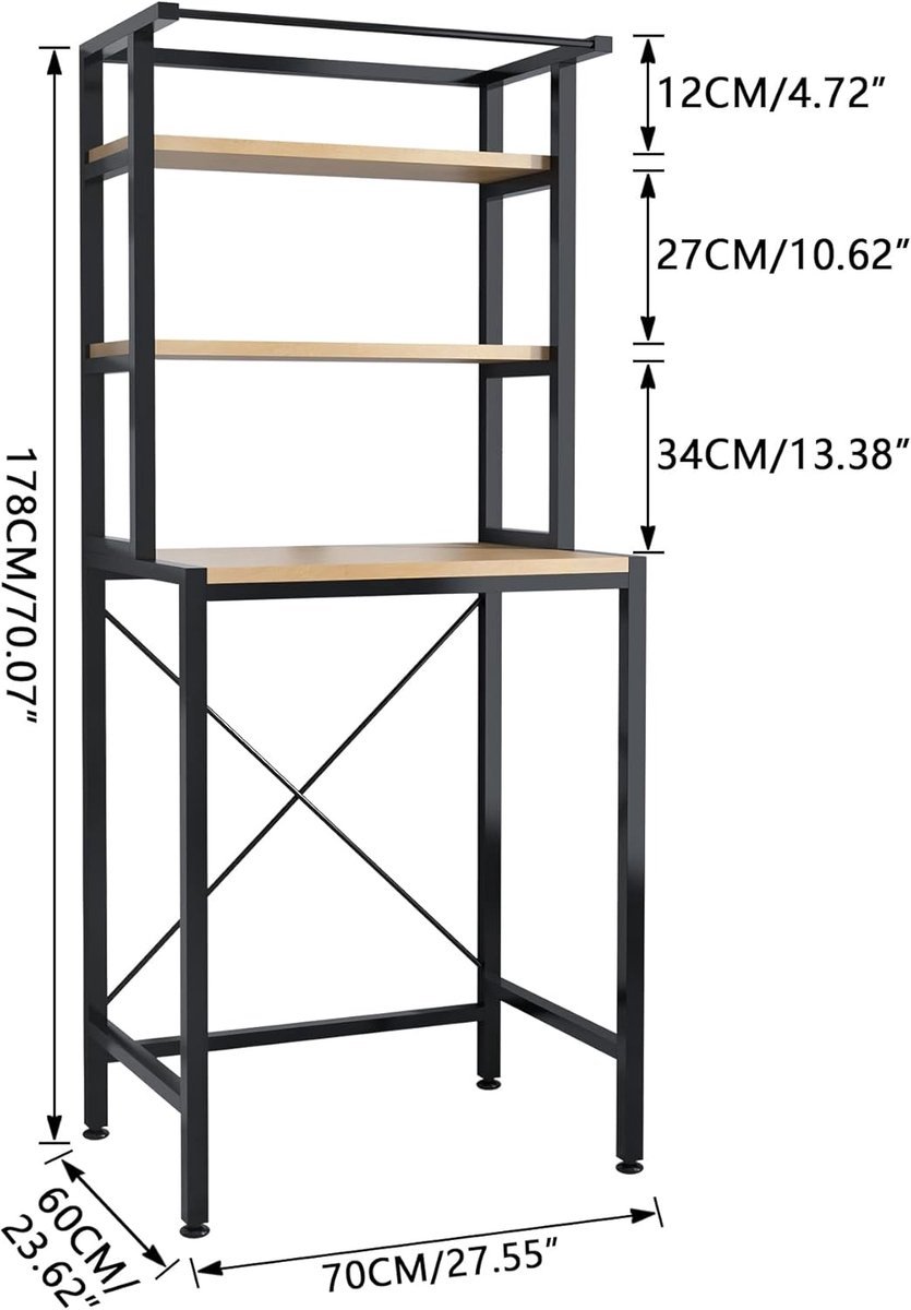 Wasmachine Rek - 3 laags - Kast - Ombouw - Robuust - Vocthbestendig - 69 x 60 x 177 cm - Zwart — afbeelding 7