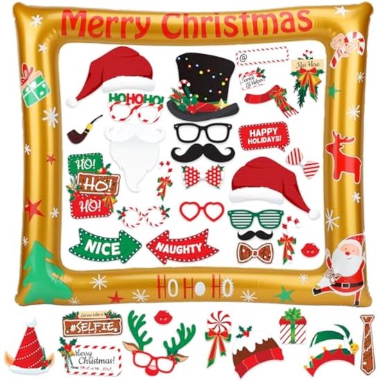 Weihnachten Foto Requisiten Kit, 28 Stücke Weihnachts Fotobox Accessoires mit Foto Rahmen für