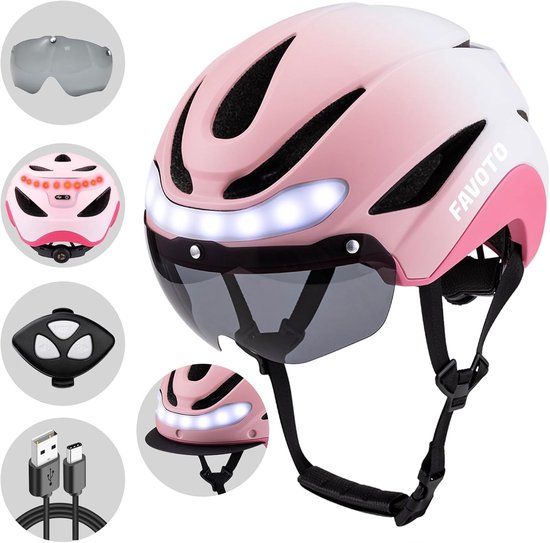 Favoto Fietshelm met licht, fietshelmen voor heren en dames