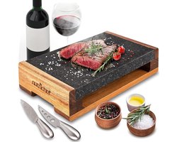 Grillsteen Set voor Perfect Gekookt Vlees - Heet Lava Rock Grillplaat voor BBQ en Steak