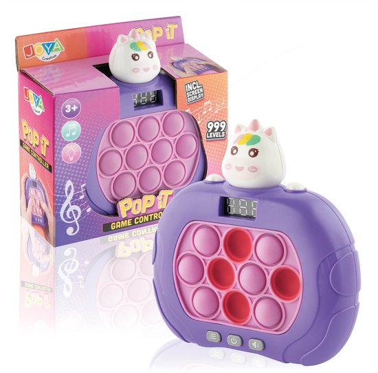 Joya Creative Pop It Manette de jeu Unicorn - 999 niveaux - Avec lumière et son - Jouet Fidget - Affichage numérique - Jouets Montessori - Jouets anti-stress - Jouets de voyage - Pop ou Flop