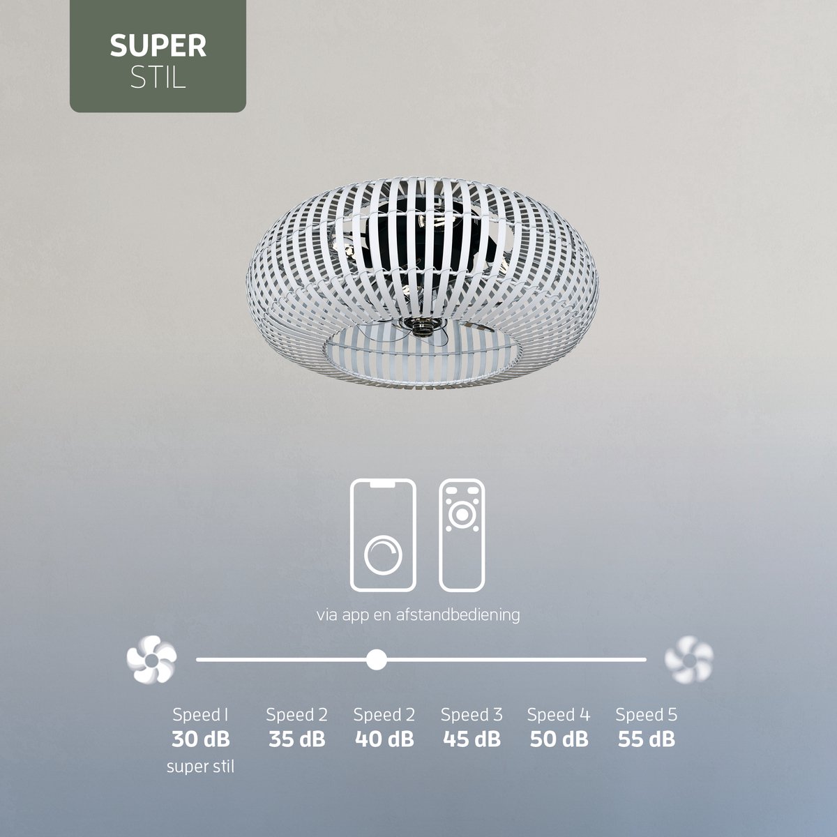 Varin® Smart Plafondlamp met ventilator - Bamboe Wit - Tuya Wifi - Ø 50cm - Plafondventilator met verlichting - Smart lamp slaapkamer - Plafonniere kinderkamer - Plafondlampen industrieel - Plafond lamp - Afstandsbediening - Plafond met ventilator thumbnail 4