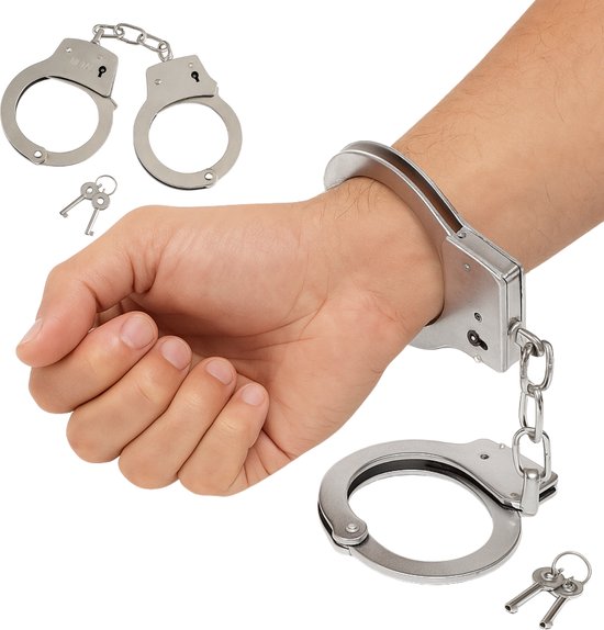 Cheqo® Metalen Handboeien - Stoere Handboeien - Handboeien Met Sleutels - Verstelbare Handboeien - Handboeien Met Ketting - Zilveren Handboeien - Handboeien Voor Rollenspel - Handcuffs - Metalen Boeien - Metalen Cuffs