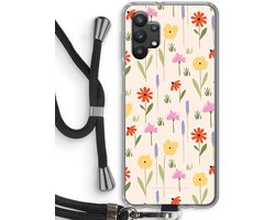 Case Company® - Hoesje met koord geschikt voor Samsung Galaxy A32 5G hoesje met Koord - Floral - Telefoonhoesje met Zwart Koord - Bescherming aan alle Kanten en Over de Schermrand