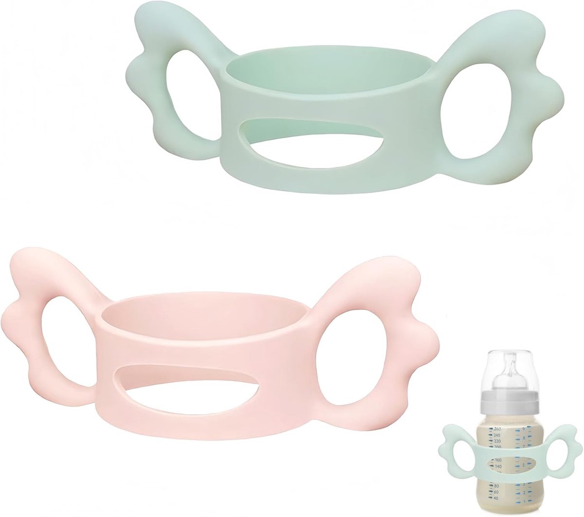 Image of 2 stuks siliconen flessengrepen - moederflespols - flessengrepen - siliconen handvat voor flessen - flessengrepen met brede hals - voor baby's - gripontwerp voor kleine kinderen