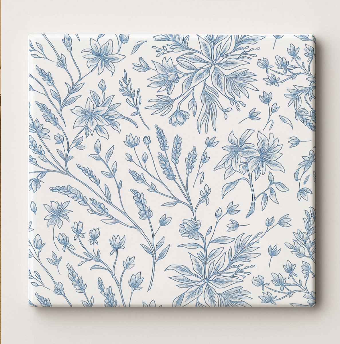 Blauw Bloemenpatroon Tegel 15x15cm – Elegante Vintage Stijl Keramische Wandtegel, Perfect