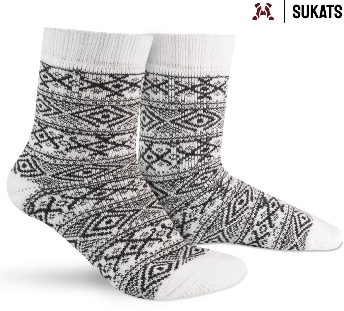 Sukats® Noorse Huissokken - 2 Paar - Maat 39-42 - Wit - Huissokken Dames en Heren - Warme Sokken - Wollen Sokken - Slofsokken - Bedsokken - Verwarmde Sokken - Nordic Socks - Scandinavische Sokken