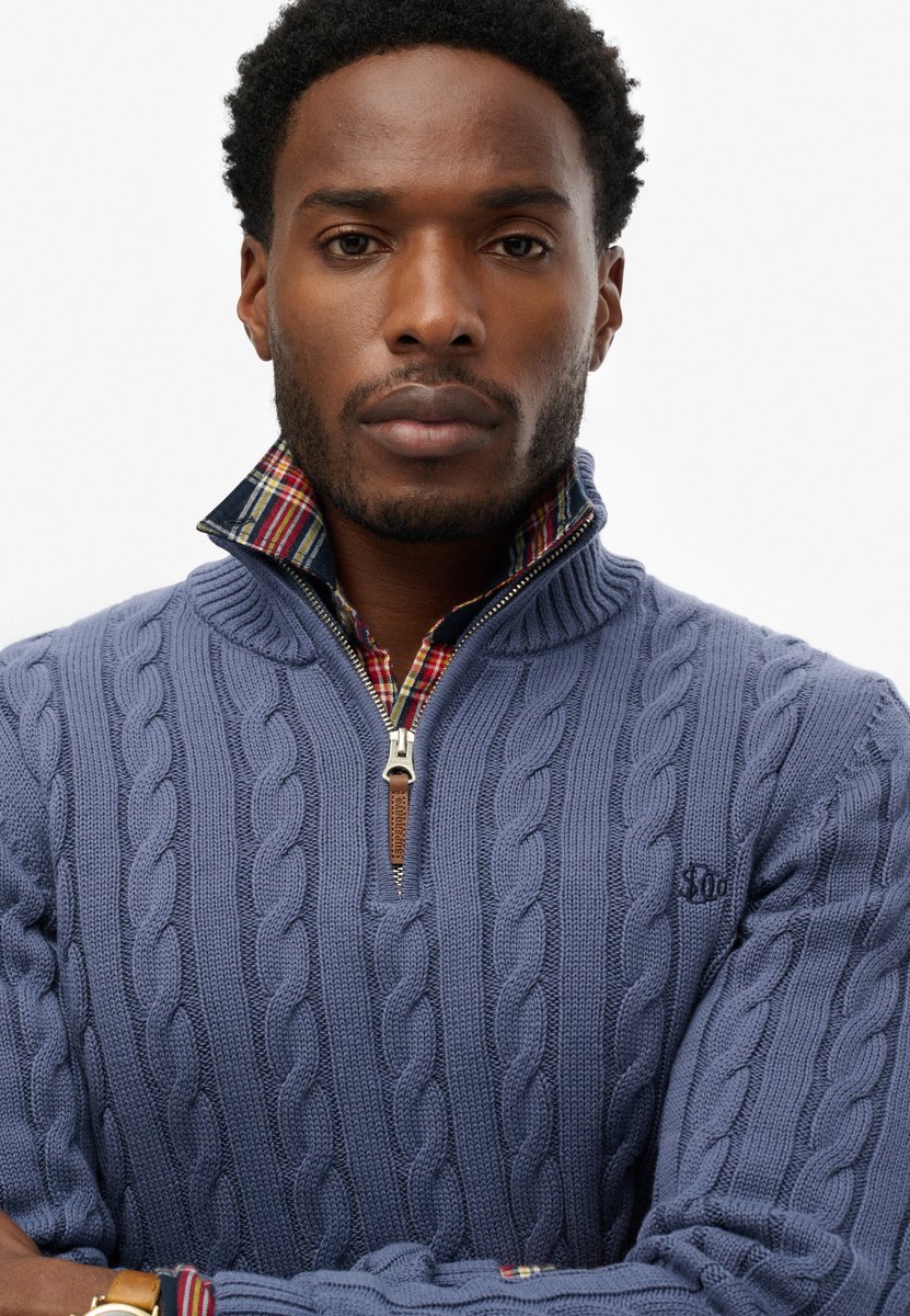 Superdry Biologisch Katoenen Klassieke Kabel Halve Rits Trui Heren Sweaters Marineblauw