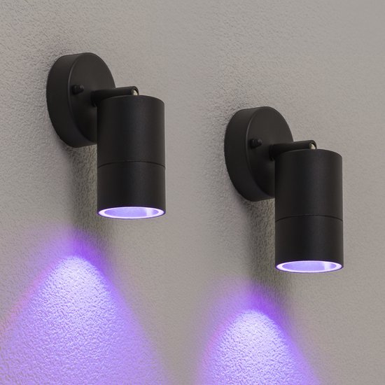 HOFTRONIC SMART - Set van 2 Lago kantelbare wandlampen - IP44 - Incl. RGBWW GU10 - 4,5W 350 lm - WiFi & Bluetooth - Spotlight voor binnen en buiten - Zwart