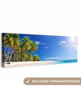 Tableau sur toile 150x50 cm - Décoration murale Plage - Mer - Palmier - Décoration murale salon - Décoration chambre - Accessoires de chambre - Tableaux sur toile