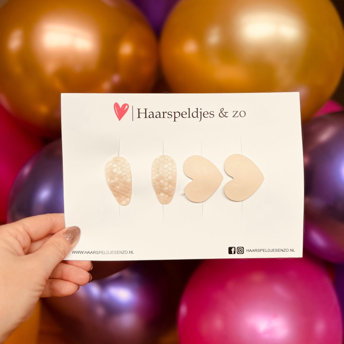 Haarspeldje antislip - baby's - kinderen - meisjes - mix - hartjes - imitatieleer - beige