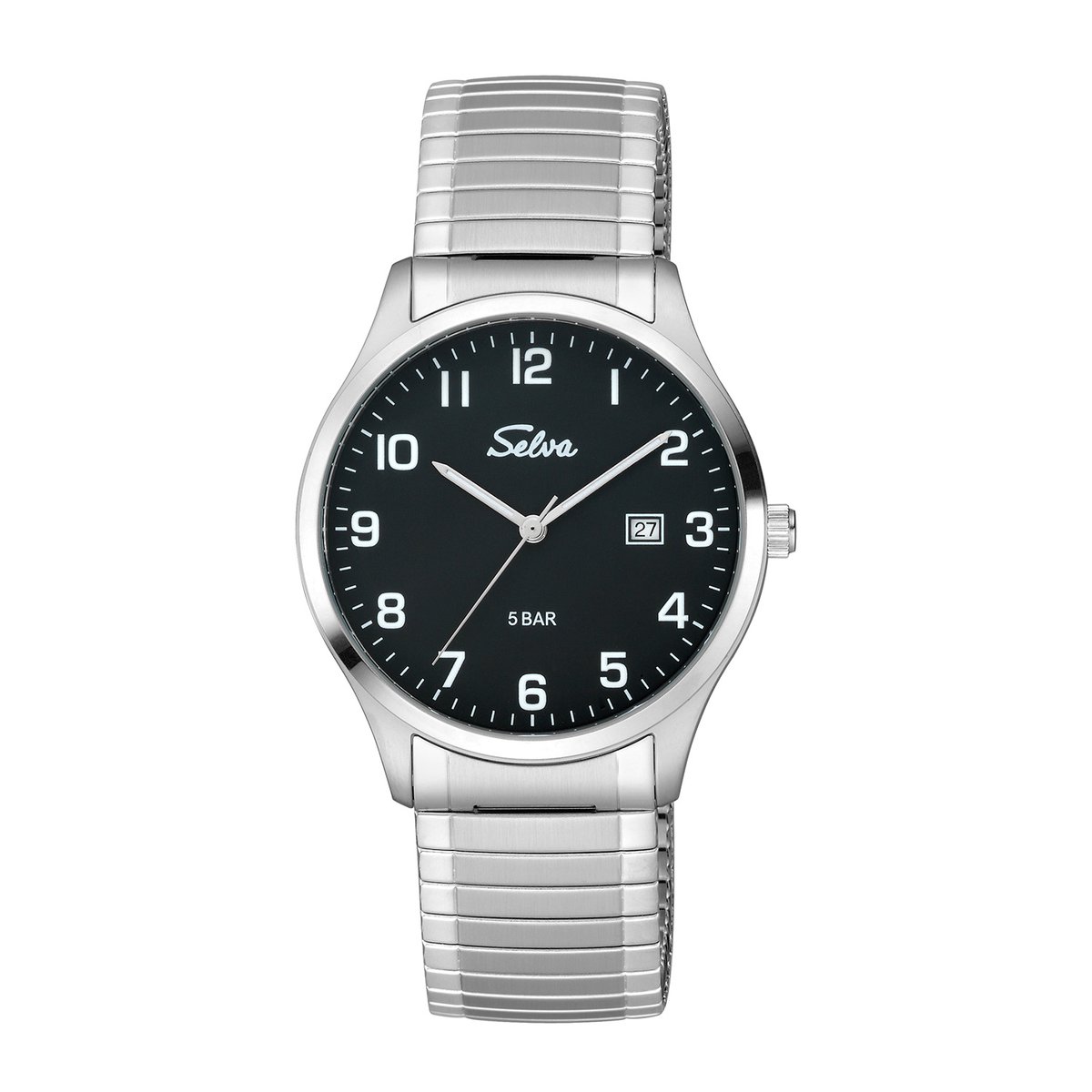 SELVA heren quartzhorloge, roestvrijstalen kast, flexibele roestvrijstalen band, 5 bar